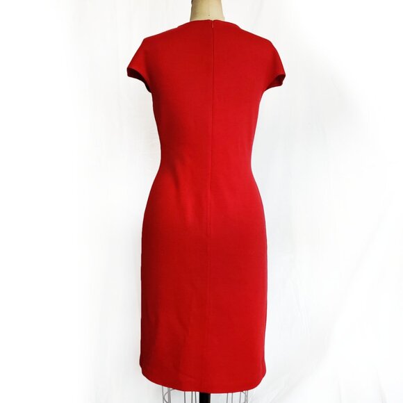 NWOT ST. JOHN Milano Knit Red Wool Cap Sleeve V-neck Sheath Shift Dress 8 M - Picture 5 of 9
